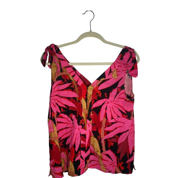 J.Crew Bruna Tie Shoulder Sleeveless V Neck Tropical Top Size Small - Picture 3 of 7